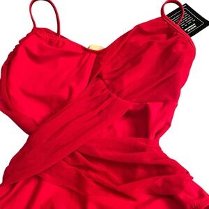 Newport News size 14-16 cherry red faux wrap one piece swimsuit NWOT